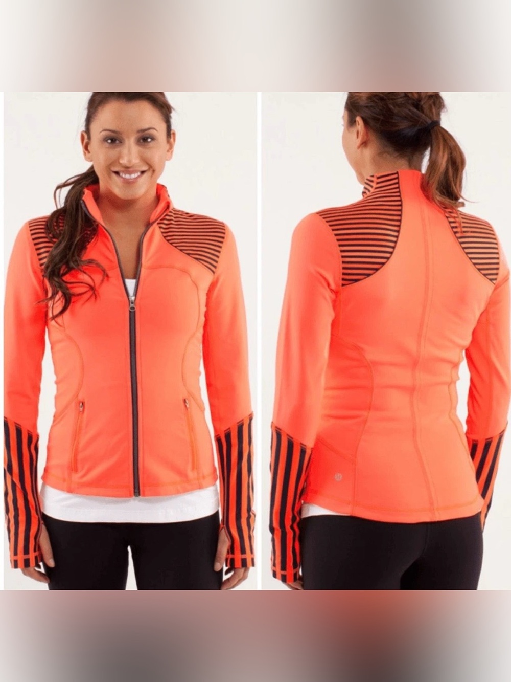 Lululemon Forme Classic Stripe Light Neon Coral Zip Up Athletic Jacket 10
